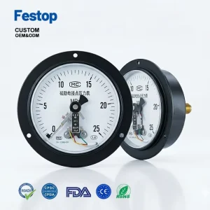 Pressure Measuring Instruments Stainless Steel Mechanical Analog Pressure Gauges for Gas Liquid Electric Contact Pressure Gauge