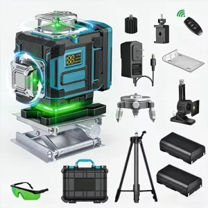 Professional Industrial Green Beam 360 Degree Cross Line Laser Level 16 Dots 2mm Line 2 Battery Pack DIY Grade 25M Self Leveling