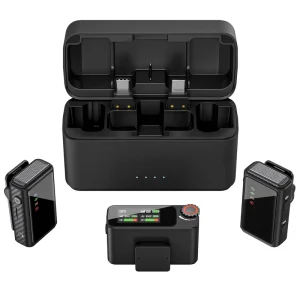 Professional Lightweight Wireless Microphone System Dual Lapel Mic LCD Display TF Card Recording Noise Cancelling Phone Camera
