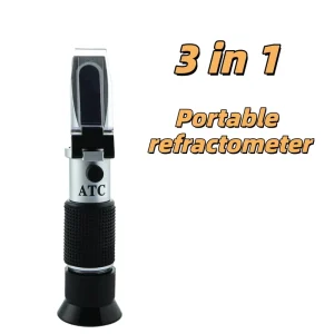 Professional Precision Portable Handheld Laboratory Refractometer 3-in-1 Accuracy 0.5% for Wine Beer Fruit Juice Brewing