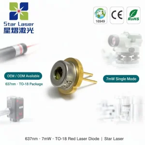 QL63E4SX 637nm 7mW Red Laser Diode TO18 5.6mm Single Mode LD for Laser Pointer Optical Leveler Sensor