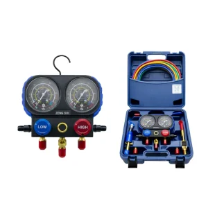 R134a Automotive Air Conditioner Charging Kit HVAC Brass Mechanical Gauge AC Refrigerant Charging System Evacuation Manifold Set