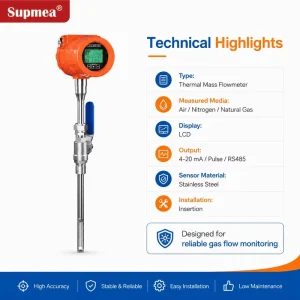RS485 Communication Industrial Thermal Gas Mass Flowmeter Flow Meter