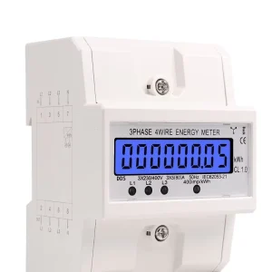 Rail Mounted Three Phase Electronic Energy Meter LCD Display Transparent Cover Backlight KWH Class 1 Accuracy 230/400V 80A Max