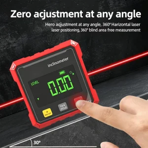 Rechargeable 0.2 Degree Accuracy Digital Inclinometer with Dual Laser 4×90 Degree Four Sided Magnetic Level Box Angle Gauge Protractor