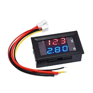(Red Blue 10A) DC0 100V 10A LED DC Dual Display Digital Voltage and Current Meter with Fine Adjustment