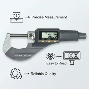 Rugged IP54 Protection Industrial Micrometer 01 Range 0.001mm Graduation Carbide Tipped Anvil Durable Engineering Diameter Gauge