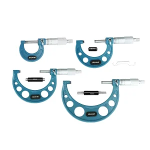 SHAHE 4pcs Outside Micrometer Set Machinist Tool 0-4″ 0-100mm 0.01mm Accuracy Carbide Micrometer Set with Standards Ratchet
