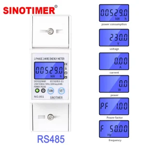 SINOTIMER DDS529MR 2P Multifunctional Energy Meter RS485 LCD Display Class 1.0 Accuracy 5-100A Compact Design Smart Meter