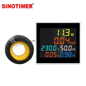 SINOTIMER Industrial Power Monitor SPM004 Color LCD Power Meter 6 in 1 Panel Energy Meter for V/A/kWh/Hz/PF/W 40-450V 1-100A