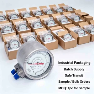 SS316 Stainless Steel Dual Needle Differential Pressure Gauge 100mm 3bar Double Pipe Design for Industrial Gas Semiconductor