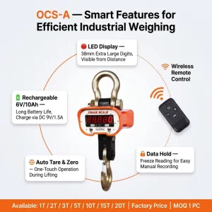 Safety First Digital Crane Scale Overload Warning Alarm 20 Ton CE Certified Rechargeable Battery 5kg Accuracy Hanging Scale OEM