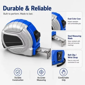 Self-winding Stainless Steel Tape Measure 19m Length with Continuous Metric Graduation and Clear Markings