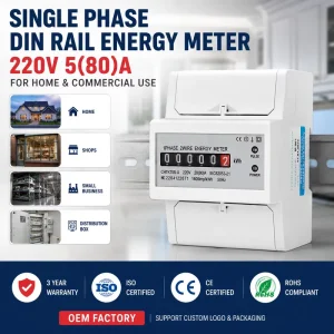 Single Phase DIN Rail Energy Meter Mechanical kWh Meter 220V 20(80)A IEC Certified OEM Manufacturers