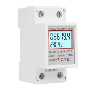 Single Phase Energy Meter 80A 230V Digital LCD KWh Voltage Current Power Monitor 1 Phase 2 Wire Electronic Watt Hour Meter