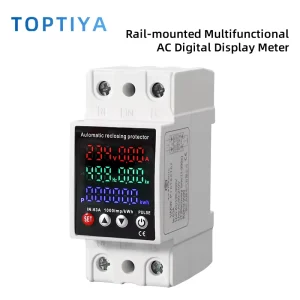 Single Phase Energy Meter AC System Voltage Current Monitor Digital Display 6kA Breaking Capacity DIN Rail Mount 1.0