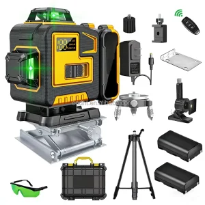 Smart 16 Line Laser Level 360 Self Leveling, 4×360°Professional Rotary Laser Levels 4D Green Cross Line Laser Level