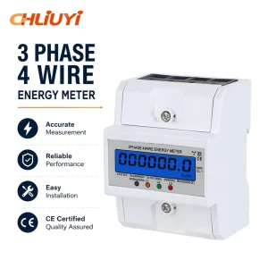 Smart Home Three Phase Four Wire Electricity Meter Track Type Energy Consumption Monitoring Meter Class 1.0 Accuracy 100A LCD