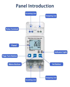 Smart Life 2P Single Phase Multifunctional Energy Meter for Home School Basic Electrical Equipment