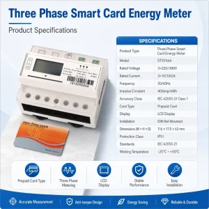 Smart Prepaid IC Card 3 Phase Electricity Meter LCD Display RS485 Electric Power DIN Rail Energy Meter