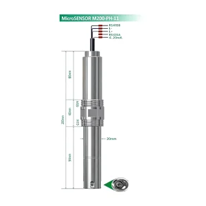 Smart Stainless Steel pH Sensor 0-14pH 4-20mA RS485 MODBUS IP68 for Sewage Aquaculture Water Quality Monitoring