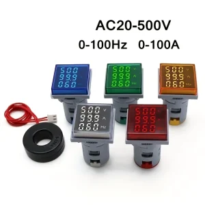 Smart Three Phases 22mm Digital Meter Voltmeter Ammeter Voltage Current Frequency Meter