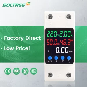 Soltree 5 in 1 Adjustable Over Undervoltage Protection Device with Current Power Frequency and kWh Energy Meter Monitoring 63A