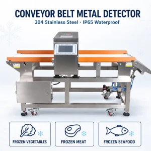Stainless Steel 304 Conveyor Belt Metal Detector IP65 Waterproof for Frozen Vegetables Meat and Seafood