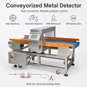 Stainless Steel 304 Conveyorized Metal Detector IP65 Waterproof with High Sensitivity and Automatic Rejection for Food Line