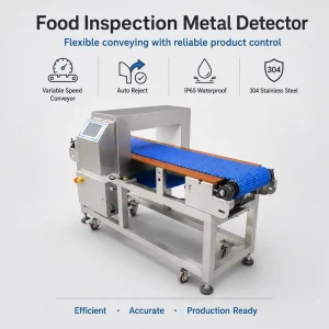 Stainless Steel 304 Food Inspection Metal Detector IP65 Waterproof with Variable Speed Conveyor and Auto Reject