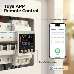 TUYA 220V AC WIFI Single Phase Adjustable Electronic Current Over Under Voltage Protector Device with Kwh