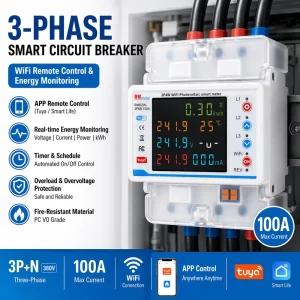 Three-Phase 100A DIN Rail KWH Electric Energy Meter Prepaid with Tuya WiFi RS485 Module LCD Display AC Ammeter