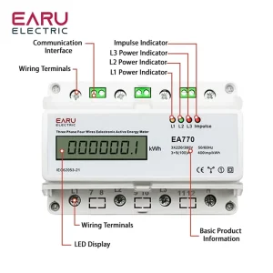 Three Phase Four Wires Electronic Active Energy Meter kWh Power Consumption Monitor DIN Rail 50 60Hz 3*5(100)A 3*220V 380V