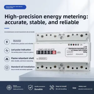 Three-phase Four-wire DIN-rail Energy Meter 380V Universal Home/industrial/school/commercial Use 7P 5100A Smart LED Pulse