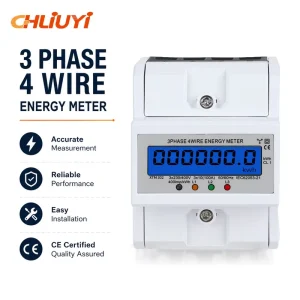 Three-phase Four-wire Rail-Mounted Electric Meter 380V Miniature Active Current Energy Meter Class 1.0 Accuracy 100A LCD Display