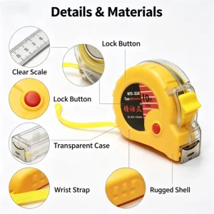 Transparent & Solid Shell Steel Tape Measure Self lock Handheld Measuring Tape