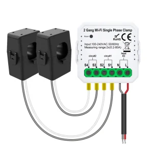 Tuya WiFi Smart Bidirectional Energy Meter with Clamp 80A Single Phase Solar PV Power Monitor App Real-time Power Statistics