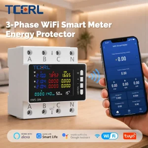 Tuya WiFi Smart Energy Power Meter 3 Phase 80A Timer Relay Switch Over Voltage Protector with LED Display 110V 220V