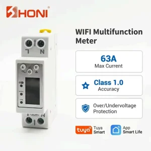 Tuya WiFi Smart Single Phase Energy Meter 1P 63A Din Rail Power Monitor with APP Remote Control and LCD Digital Display