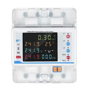 Tuya WiFi Three Phase Din Rail Electricity Monitor LCD Display 0.1 Accuracy IOT Enabled Voltage Leakage Energy Monitoring
