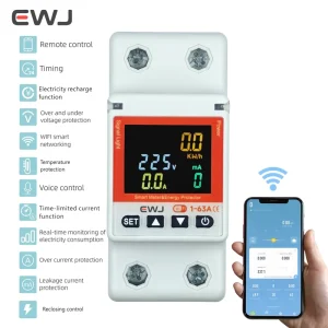Tuya Wifi Smart Single Phase Energy Meter Multifunctional Protector with Over Under Voltage Features Prepaid Meter
