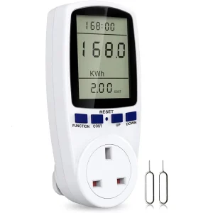 UK Digital LCD Power Meter Wattmeter Socket Wattage Kwh Energy Meter Measuring Outlet Power Analyzer