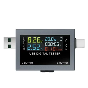 USB Type C Power Meter Digital Voltage Current Tester Voltmeter Ammeter with LED Display for Battery Charger Solar Panel Phone