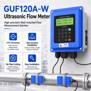 Ultrasonic Flow Meter GUF120A-W Wall Mounted Clamp on Water Flowmeter for HVAC Industrial Use