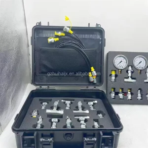 Universal Pressure Gauge Measuring Instrumentst Hydraulic Pressure Gauge Kit with 6 Test Couplings 3 Pressure Gauges With Tee