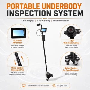 V3S Visual Portable Under Vehicle Inspection Mirror 120° Wide Angle HD Camera Security Detector with 4.3 inch Display