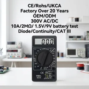 V&A M830E Manual Range Mini Pocket Size Digital Battery Tester 9V Voltmeter Ammeter Multimeter LCD Display 10A Fused CATIII