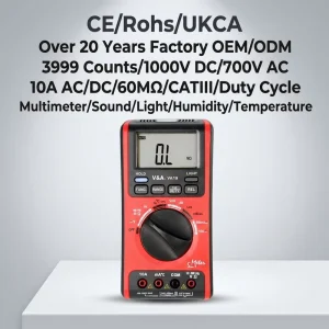 VA19 Digital Environment LCD Multimeter 5-in-1 Illuminometer Sound Level Frequency Temperature Humidity Voltage Tester CAT III