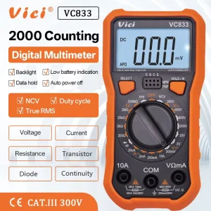 VC833 Digital Multimeter with 2000 Digits Display Manual Range NCV Backlight
