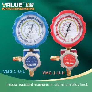 VMG-1-U-L/H/S-H/S-L Single Gauge Refrigerant Manifold Valve (A/C Refrigerant Gauge for Charging R22, R410, and R32)